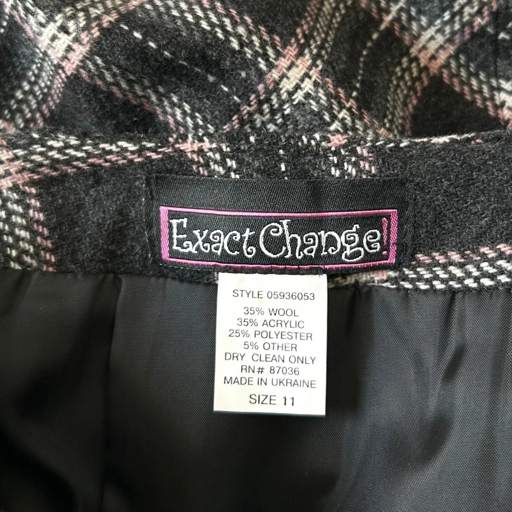Vtg Y2K Exact Change Wool Belted Mini‎ Skirt Plaid 11 Grunge Bratz Preppy Twee